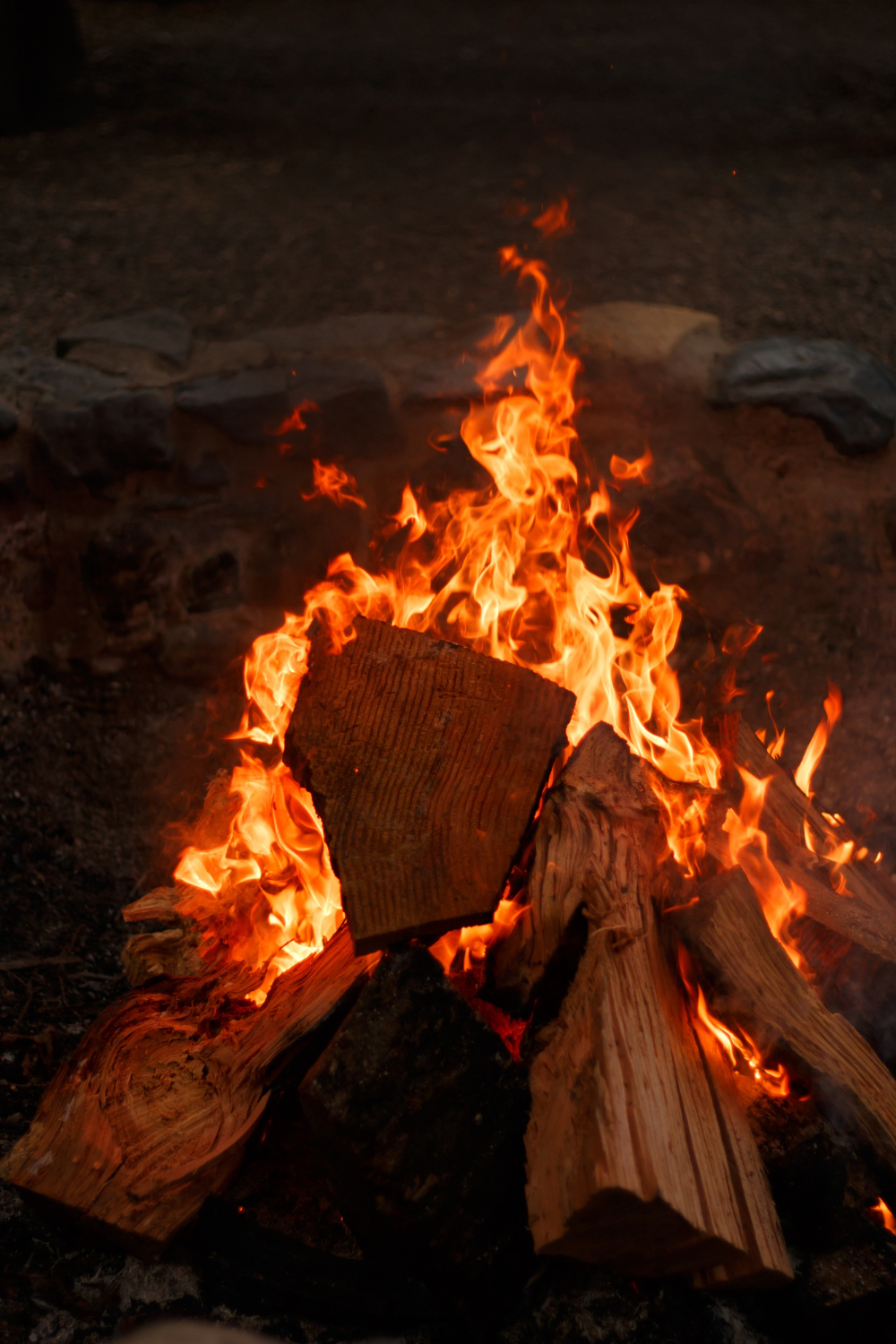 Real burning firewood fire